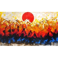 Mashkoor Raza, 36 x 60 Inch, Oil on Canvas, Horse Painting, AC-MR-518
